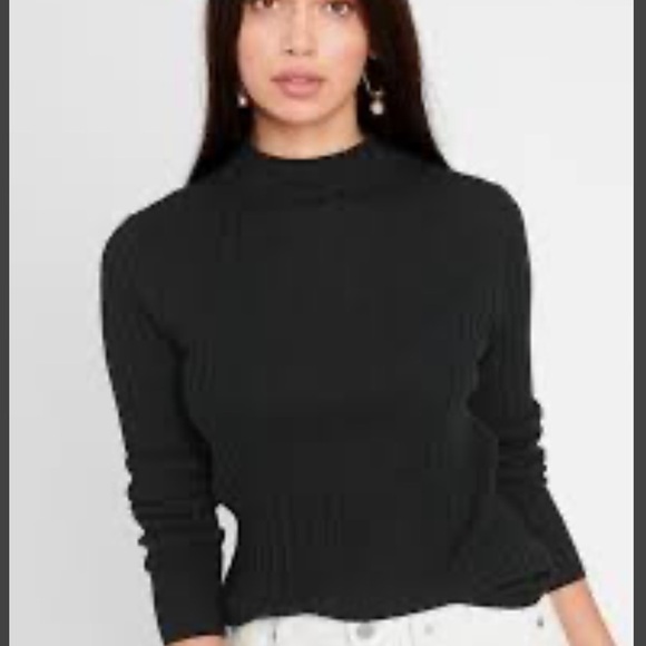 Banana republic wool mock neck black top ribbed lined size small - Picture 4 of 5